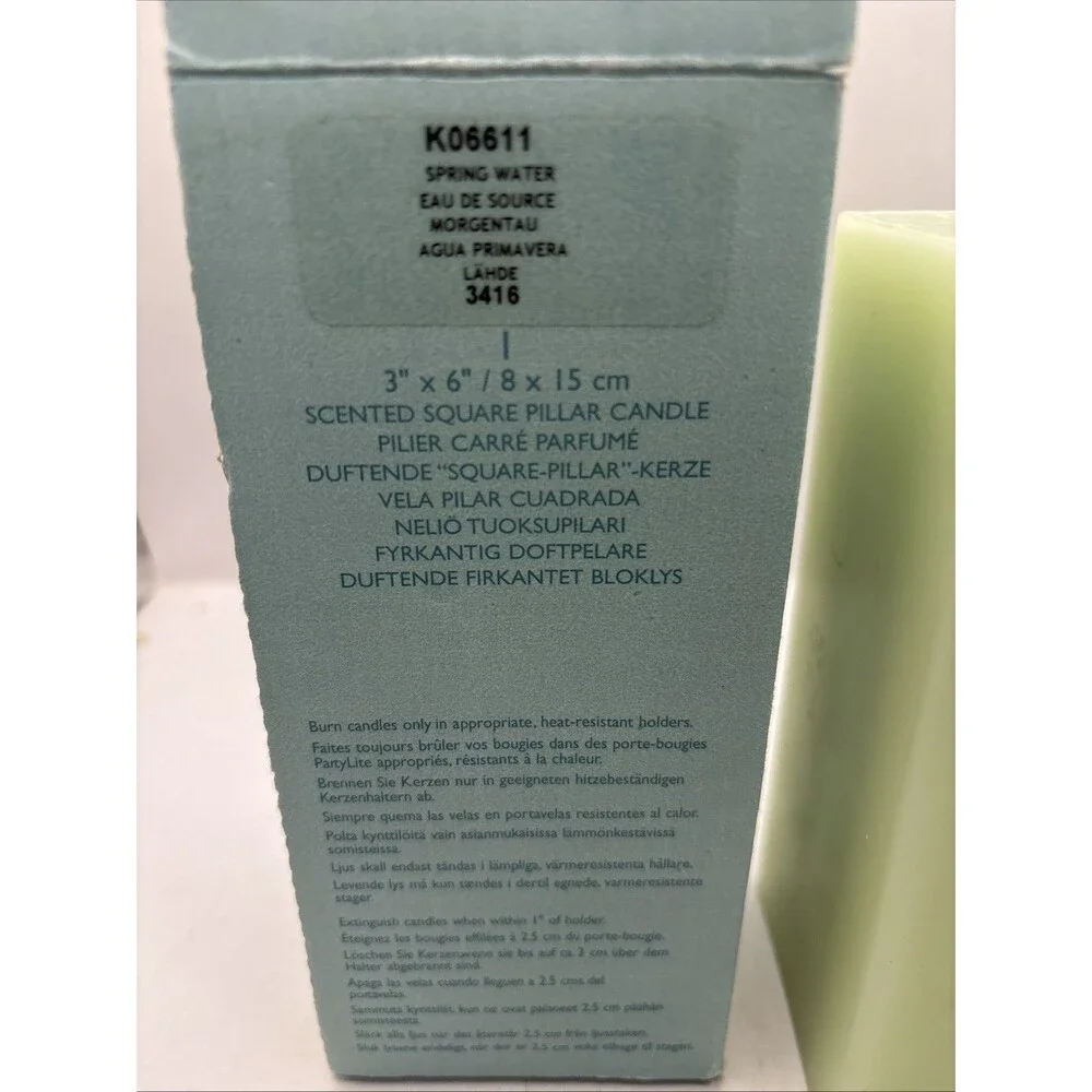 New PartyLite Candle Spring Water Scented Square Pillar 3" x 6" K06611 - Picture 3 of 4